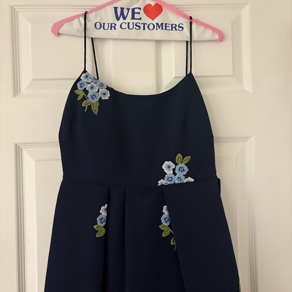 Sachin + Babi Navy Midi Dress with Floral Embroidery